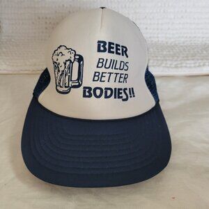 Beer Builds Better Bodies Baseball Trucker Hat Cap vtg foam retro whimsical
